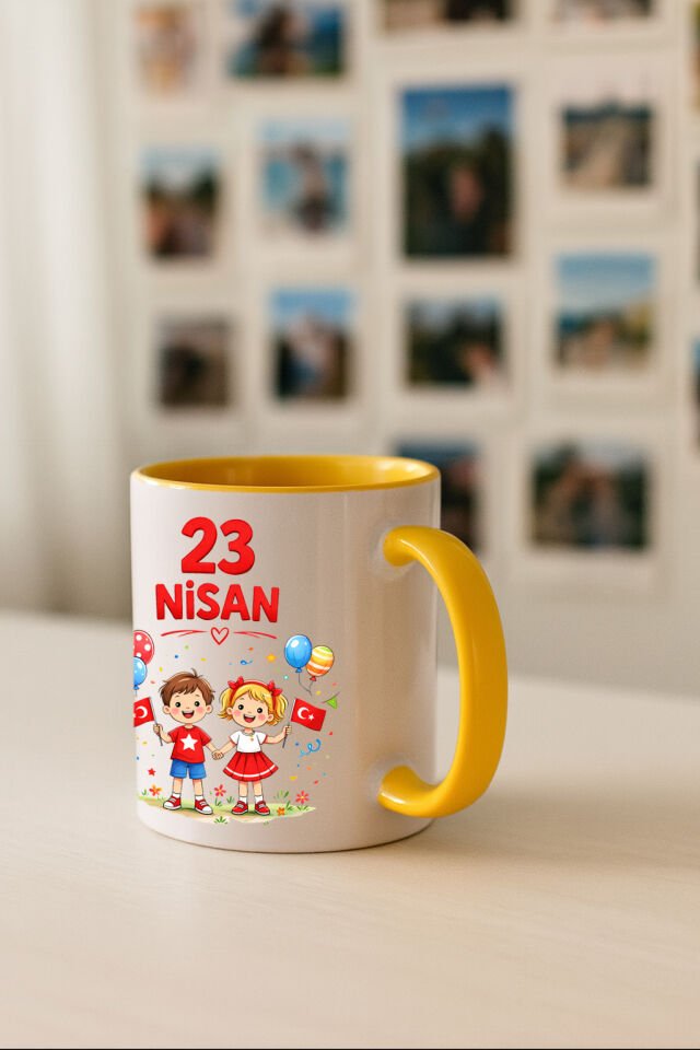 23 Nisan Baskılı Renkli Sarı Kupa