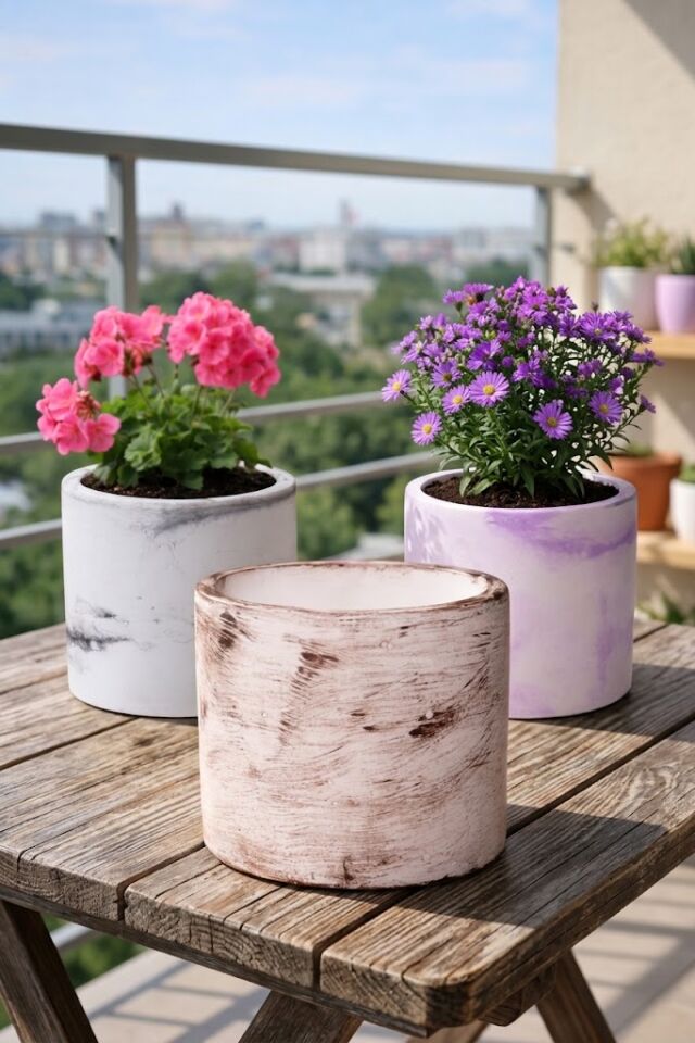 Karışık Desenli Beton Saksı Takımı